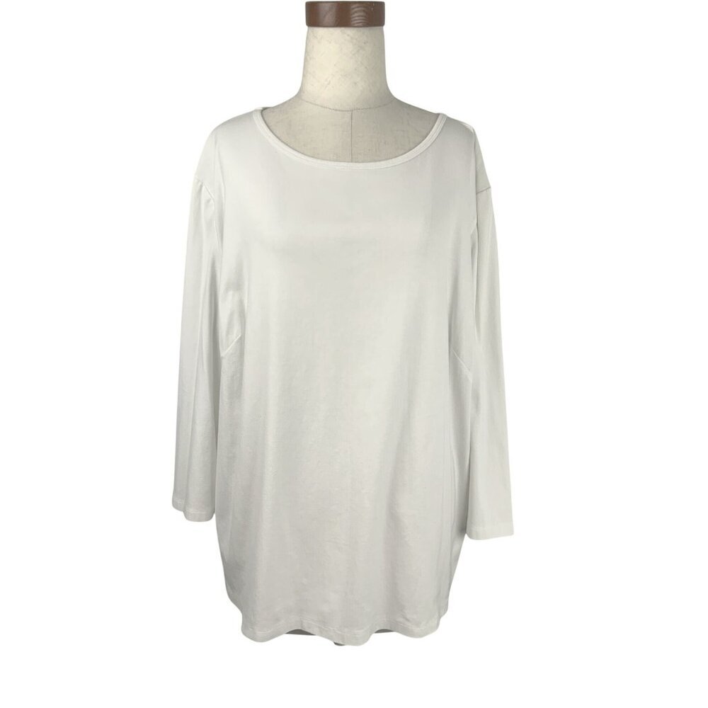 Lafayette 148 NEW TOP 3X white 3/4 sleeves round/scoop neck 48 ch relaxed stretc